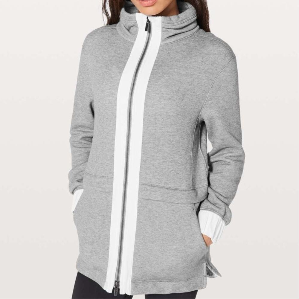 Lululemon (4) Light As Warmth Jacket Heathered Grey White PrimaLoft Fleece